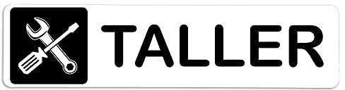 Becral® - Señal adhesiva de PVC TALLER | Placa puerta PVC BLANCO | Señal informativa | Cartel Puerta 200X50mm