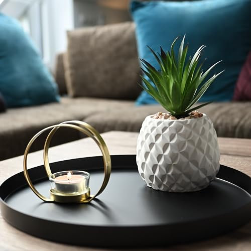 CeleBig® Deko Tablett Rund ø30cm | Dekoteller und Dekotablett aus Metall Schwarz | Serviertablett Matt Schwarz | Tischdeko | Adventskranzhalter | Halter für Kerzen | Zeitloses Design | Geschenkidee