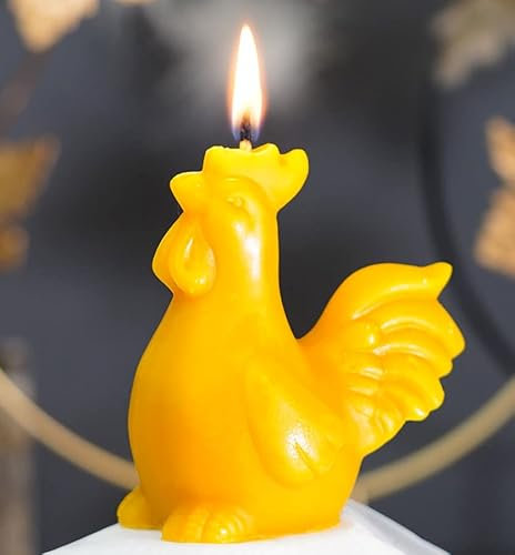 tea4chill Bienenwachskerze aus 100% Bienenwachs, Honigkerze, Osterkerze Hahn, Kerze für Ostern 8,5 x 6 x 9cm, Osterdeko, Osterkerze, lange Brenndauer, handgefertigt