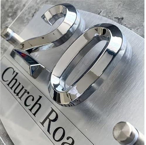 3D House Numbers Plaques Door Numbers Street Names Outdoor Signs 3D Numbers Customised Dual Layer Plaque (3D SILVER NUMBERS)