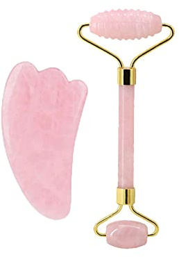 Rosenquarz-Gesichtsroller Und Gua Sha-Set Natürlicher Jade-Gouache-Schaber Gua Sha-Massage-Quarz-Roller Gesichtslifting-Massagewerkzeug,typ 11