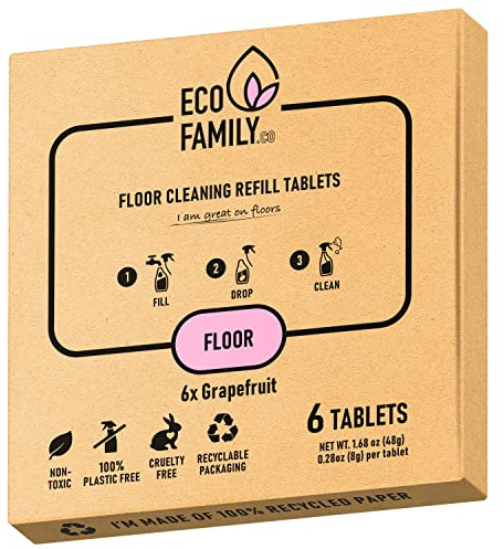 Eco Family, Floor Cleaning Tablets Refill (6x 8g) | Eco-Friendly, Plastic-Free, Non-Toxic, Cruelty-Free | Grapefruit Scent | For All Floors | Dissolve in Water