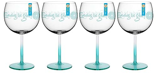 YöL Pack of 4 Balloon Gin Glasses Blue Printed Plastic Clear Reusable 600ml BBQ Summer Cocktail Garden Party Cups Drinkware