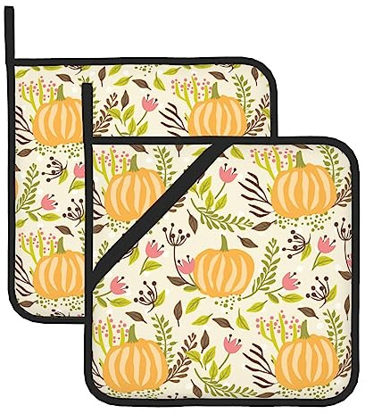 Set di 2 presine a forma di zucca floreale, presine per cucina, presine resistenti al calore, presine calde per bancone della cucina, presine con presine ad anello per cucinare, grigliare e cuocere