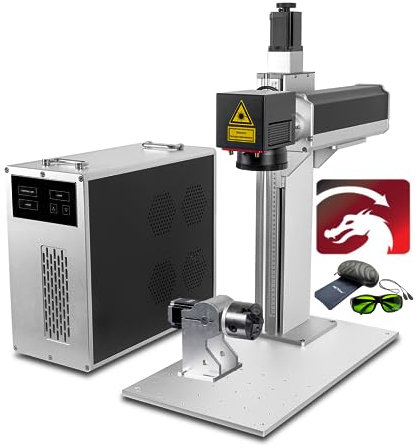 MCWlaser EU Stock Fiber Laser Graviermaschine 50W JPT LP LCD Screen Laser Marking Machine für Metal Laser Markiermaschine Markierungsbereich 220x220mm with Electric Lift, 80mm Rotary Chuck