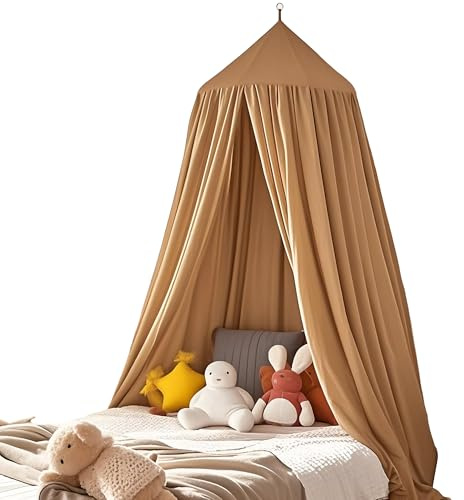SESAMIS Baldaquin pour Chambre d'enfant, Ciel de Lit, Lit de Bébé, Chambre d'enfant, 4 Couleurs, Moustiquaire Ronde à Suspendre, pour Chambre d'enfant et Salle de Jeux, 56 x 230 x 450 cm (Brun)