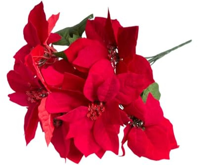 künstlicher großer Poinsettienbusch mit 7 Blüten, samtig Farbe: rot