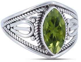 mantraroma 925 Sterling Silber Peridot Ring Damen – Facettierter Edelstein Silberring