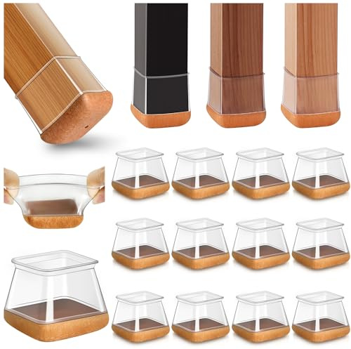 20 Stück Stuhlbeinkappen Eckig Groß Gummi Stuhlbeinschoner, Transparent Schutzkappen für Stuhlbeine mit Filzgleitern, Bodenschutz, Seitenlänge 38-44mm