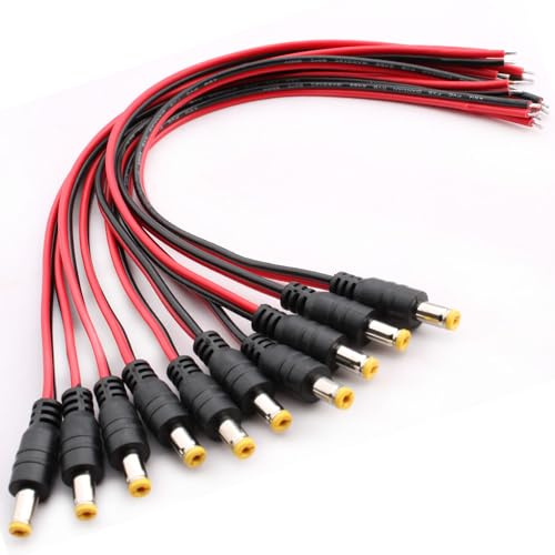 RUNCCI-YUN 10Pcs 5.5 x 2.1mm DC Power Pigtail Cable,12V 5A DC Pigtail Power Connector,18 AWG Connettore 5.5 x 2.1 per telecamera, CCTV, DVR, sistema LED