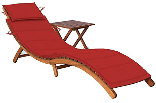 FUDUGEHMIOFWFJJ gartenstühle,relaxsessel,liegestuhl klappbar,Sonnenliege mit Tisch und Auflage Massivholz AkazieGeeignet für Garten, Pooldeck, Terrasse, Wohnzimmer