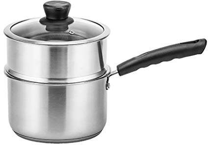 ANSNOW Vaporeras de Acero Inoxidable de 2 Niveles, Cacerolas, Olla con Cesta Vaporera, Cacerola Vaporera con Tapa de Vidrio Templado/16 * 18Cm
