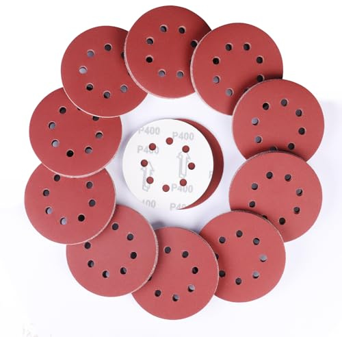 Sruhrak 100 Piezas Disco de Lija 400 Grano, 125 mm Redondas Papel de Lija 8 Agujeros Hojas de Lija para Lijadora Orbital Excéntrica