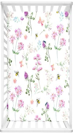 Morbuy Bettlaken Spannbettlaken für Babybett, Spannbettlaken für Kinderbett, Zerkleinerte Blüte Kinderwagen Matratzenbezug, Kinderwagen Matratzenbezug für Neugeborenes (160x80cm,Lila)
