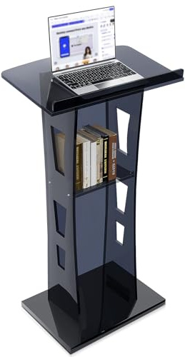 45'' Acrylic Podium Stand, Ultra Clear Iron Podium Pulpits for Churches, Modern Podium Lectern for Church,Conference,Speech,Classroom, 114.3cm x 59.94cm x 39.87cm (Black A)