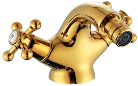 Wasserhahn Bad Bidetarmatur Waschtischarmatur Retro Antik Stil Messing Zweigriff Mischbatterie Waschbecken Armatur, Bidetmischer Bidet Wasserhahn, Gold