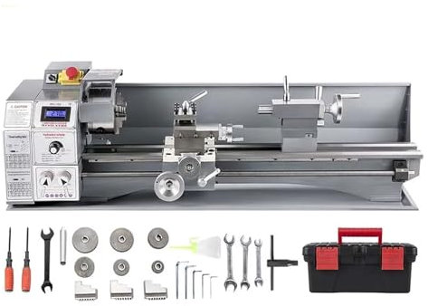 WESLNN Metal Mini Lathe 1100w Mini Metal Lathe 220x600 Mm 38mm Spindle 3 Jaw Chuck Blushless Motor Led Machine Drilling Threading