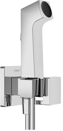 hansgrohe set de bidé E, ducha de bidet con 1 tipo de chorro ahorro de agua (EcoSmart), incl. llave de paso, soporte de ducha y flexo de ducha 1,25 m, para agua fría, cromo