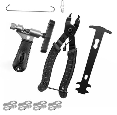 Nokwocy Kettennieter Fahrrad Reparaturse, Kettenlink Zange, Kettenbrecher Splitter, Kettenverschleißanzeiger, 4 Paar Fahrrad Missing Links – Öffner, Schließer, Cutter, Verbindungswerkzeug