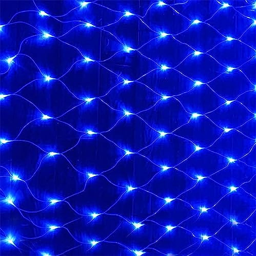 DINOWIN Lichternetz Außen Batteriebetrieben 6x4M 672LED Garden Net Lichter 8 Modi Dekoration Beleuchtung Wasserdicht Netz Lichtervorhang für Halloween Weihnachten Hochzeit Party (Blau)