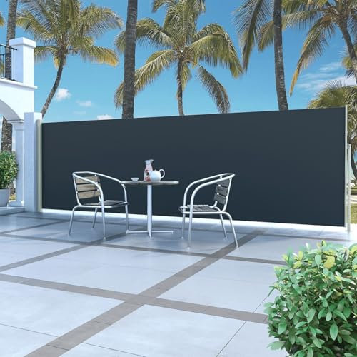 Homgoday Toldo Lateral retráctil 160x500 cm Negro Toldo Retráctil, Protege la Privacidad, Protector Solar a Prueba de Viento, para Balcón, Jardin, Terraza