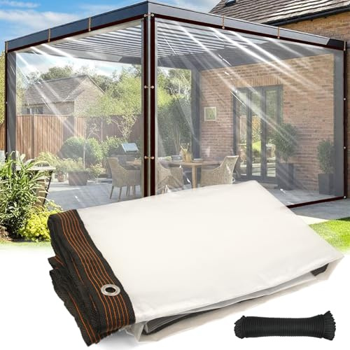Haoledy Bâche transparente imperméable - 2 x 3 m - Avec œillets avec corde de 10 m - Pour meubles de jardin, serres, jardin d'hiver, coupe-vent, terrasse, pavillon, balcon, protection contre la pluie