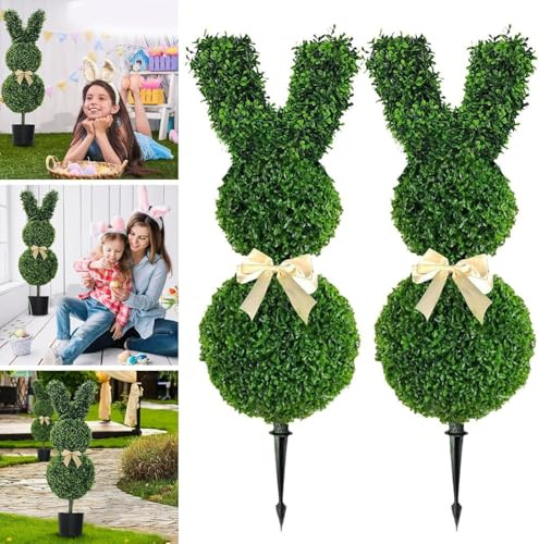 Bunny Tree Easter Decor Rabbit Topiary Artificial Topiary Tree Green Fake Easter Rabbit Plant for Porch Decoration Outdoor/Indoor (73cm, 1 Pc)