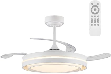 wonderlamp - Ventilador de techo con luz y mando, Aspas retráctiles Bonalso 72W CCT Dim 3000-4000 - 6000 K IP20