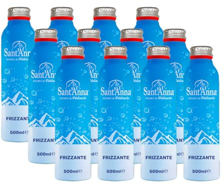 Sant'Anna Source de Pédourès Alubottle Frizzante 0,5L | Source de Pédourès, acqua minerale naturale di montagna, a bassa mineralizzazione | Confezione da 12 bottiglie