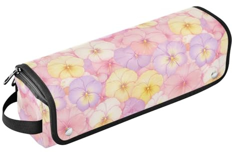 Stiefmütterchen Blumen Haarwerkzeug Reisetasche mit herausnehmbarer hitzebeständiger Matte, abnehmbarer Haarstyling-Zubehör-Organizer für Glätteisen, Glätteisen, Lockenstäbe, Reisekoffer für Frauen