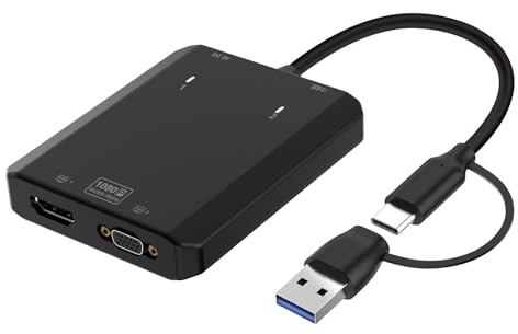 USB 3.0 to HD & VGA Adapter,4 in 1 Type C to HD VGA Convertor Thunderbolt 3/4 1080P Full HD Multi-Display for Monitor of Computer Laptop Desktop DVD Player, TV, Projector Mac MacBook pro,PC