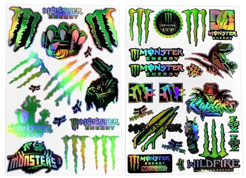 Nurila 2 -Teilig Monster Energy Aufkleber,Motorrad Aufkleber Wasserdicht Reflektierend Monster Sticker Motorrad Auto Coole Racing Für Motorräder, Skateboard, Auto Und Geländemotorräder