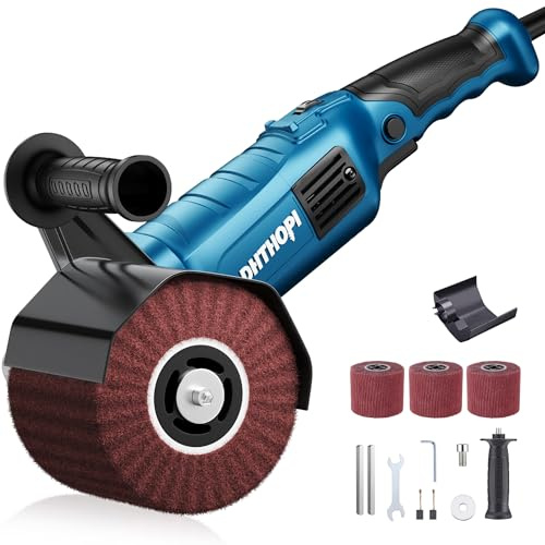 LDHTHOPI 1800W Burnishing Polishing Machine, 110V Handheld Electric Stainless Steel Polisher, 8 Variable Speed, 3100RPM for Metal with 3 Wheels, Stainless Steel, Wood
