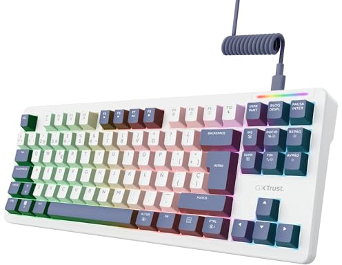 GXTrust 872 Xyra Teclado Mecánico Español QWERTY Gasket 80%, Teclado Gaming TKL Hot-Swap para Juegos con Cable USB, Iluminación RGB Programmable, Interruptores 5-Pin Leobog Lineales 60M, Blanco