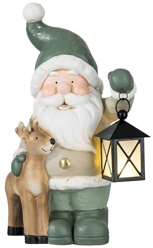 Weihnachtsdeko Figuren Groß 42cm Weihnachtsfiguren Beleuchtet Innen LED Figuren Weihnachten mit Timer Winterdeko Fensterbank Deko Figur mit Laterne Wohnzimmer Wichtel Elch Schneemann Santa Claus