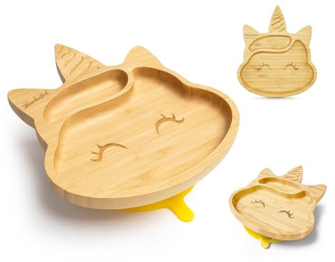bambuskind® Kinderteller mit Saugnapf – Unicorn Design | Rutschfester Babyteller aus Bambus | Geteilter Teller für Baby & Kleinkind | Frei von BPA, Melamin & Plastik