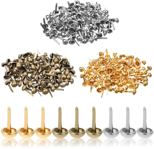 300 Stück Brads Zum Basteln Musterklammern Gold Musterbeutelklammern 8mm Metall Gold Rundkopfklammern Rundkopf Brad Flachkopf Baastelklammern für Schule Büro Papier Briefklammern Basteln Handwerk Diy