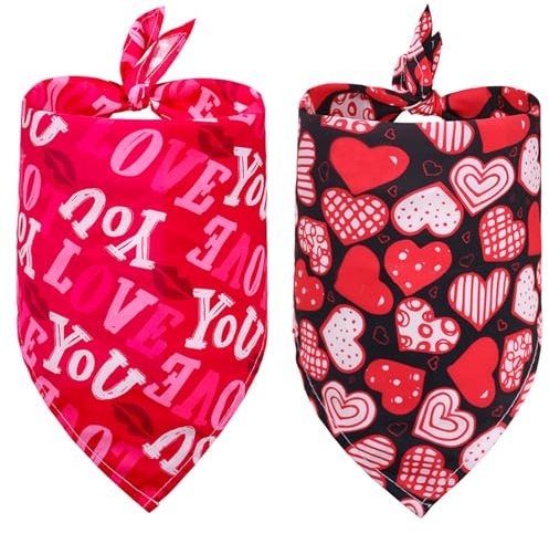 Gleemix 2 Stück Valentinstag Hunde Halstücher, Love Halstuch Hund, Waschbares Dog Bandanas Herz, Valentines Hund Kostüm, Haustieraccessoires für Valentinstagsgeschenke, Rot