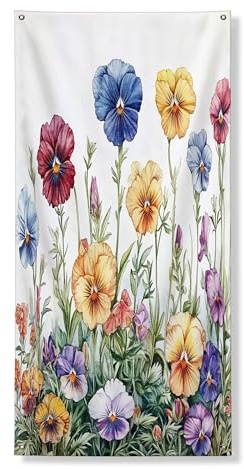 Cubierta de puerta exterior de flores de pensamiento de acuarela de primavera, 36 x 72 pulgadas, divertido patrón de jardín de flores silvestres para puerta delantera y trasera, decoración de entrada