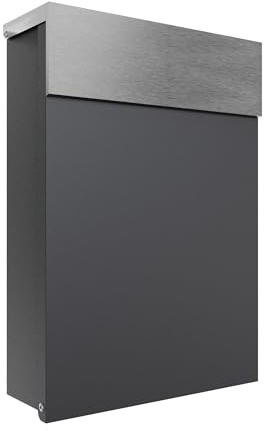 iLoveParcels Camden Wall Mounted Ourdoor Letterbox Lockable Anti Theft Modern Post Box – A4 Letter Capacity, Galvanised Steel, Weatherproof – Anthracite Stainless