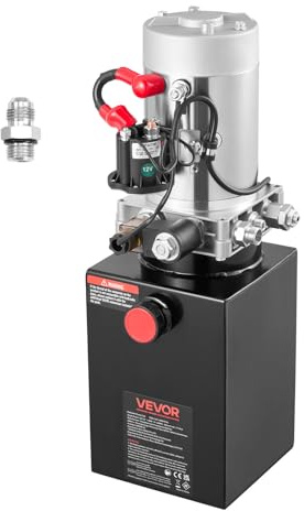 VEVOR 6 Qt Hydraulisk enhet enkel tippvagnspump, maximalt öppningstryck 22 MPa och flödeshastighet 3,4 l/min, 12 V DC hydraulpump med metallbehållare för tippvagn, svart