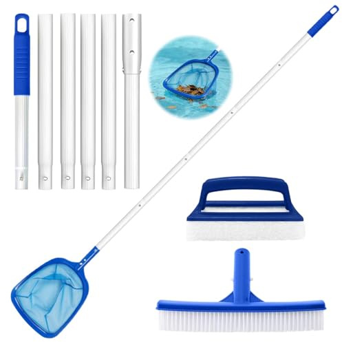 Retino per Piscina con Asta Telescopica 199cm, Kit Pulizia Piscina, Spazzola per Piscinas con Manico, Rete a Maglia Fine dello Skimmer per Pulizia Piscinas Foglie e Detriti per Spa, Stagni