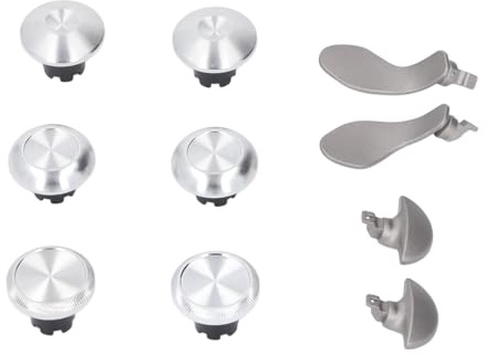 Stylebest Metalltumspakar Rostfritt Stål Ersättningsjoystick med Paddlar för Edge Wireless Controller Högpresterande Hållbar Design 6 Delar (Silver)
