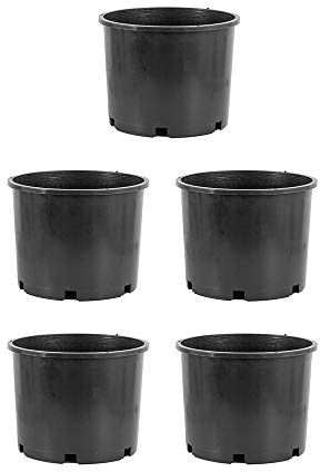 Pro Cal HGPK5PHD Round Circle 5 Gallon Wide Rim Durable Injection Molded Plastic Garden Plant Nursery Pot for Indoor or Outdoor (Set of 5)