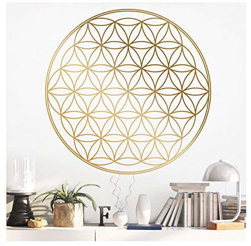 Grandora Wandtattoo Blume des Lebens I Gold (BxH) 75 x 75 cm I Schlafzimmer Wohnzimmer Sticker Aufkleber Wandaufkleber Wandsticker Mandala Folie W940