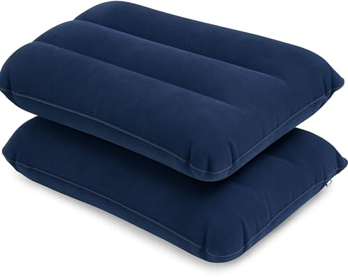 LUPO Inflatable Camping Pillows 2 Pack - Blow Up Travel Pillow & Sunbed Pillow - Waterproof Flocked Air Cushion for Camping, Beach & Sun Lounger - Compact 45x25cm