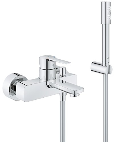 GROHE Lineare - Einhand- Wannenbatterie (Auslauf mit Mousseur, mit Temperaturbegrenzer, eigensicher gegen Rückfließen, mit Brausegarnitur), chrom, 33850001