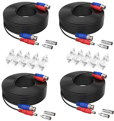 SANNCE 4 Pack Special Design 30M / 100 Feet BNC Video Power Cable For HD CCTV Camera DVR Security System (Black)