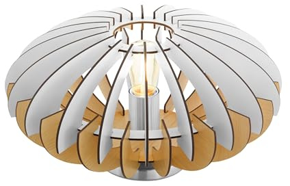 EGLO Tischlampe Sotos, Nachttisch Stahl in nickel-matt, Holz in natur, weiss E27 Fassung