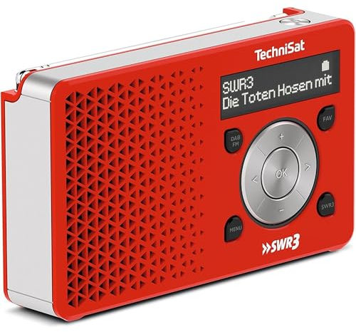 TechniSat Digitradio 1 SWR3-Edition DAB Radio (klein, tragbar, mit Lautsprecher, DAB+, UKW, Favoritenspeicher, Direktwahltaste zu SWR3, 1 Watt RMS) rot/silber